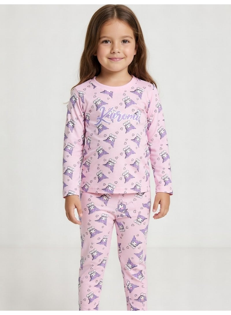 Kuromi | Girls Long Sleeve T-Shirt & Pant Set | Pink - Image 1